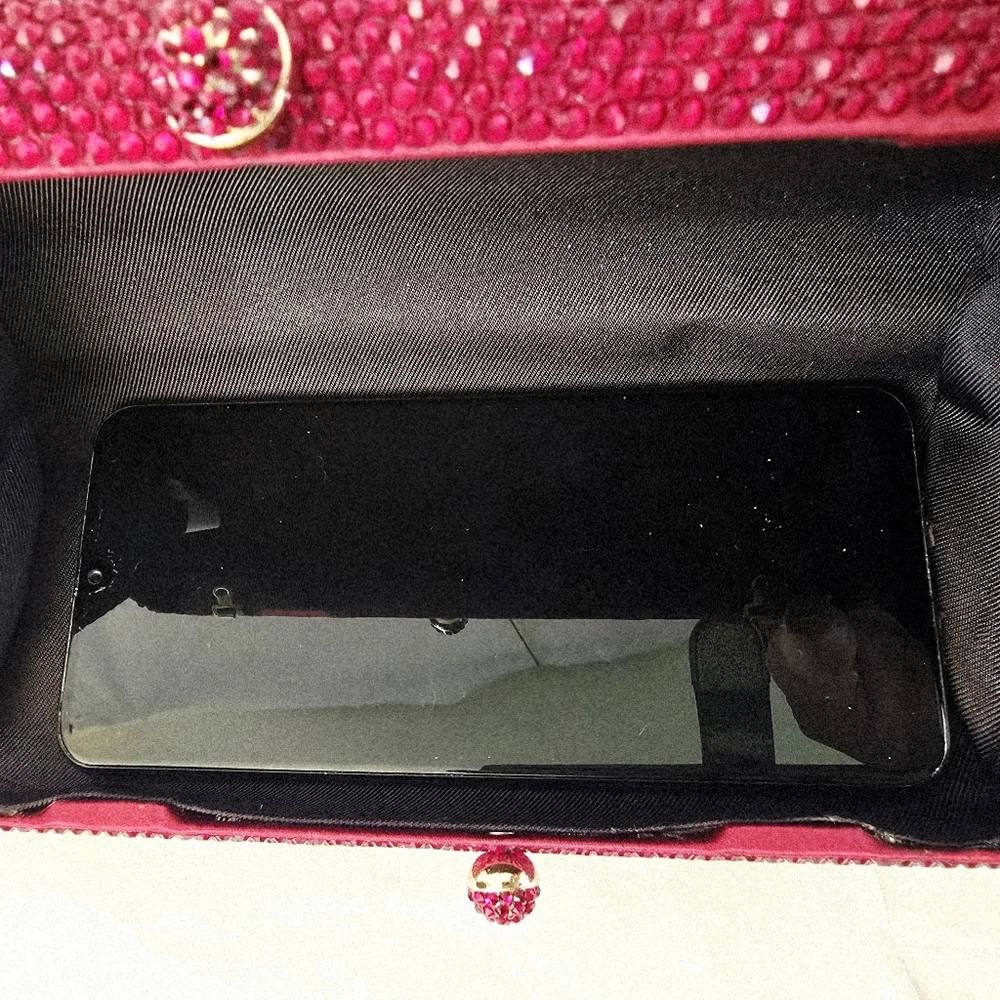 Red Gem Evening Bag 2 Different Length Chains & Extra Gems NWOT Fits Cell Phone - Picture 16 of 16